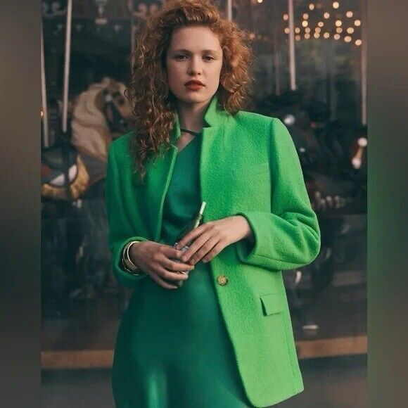 100% Italian Wool Double Faced Blazer J. CREW Green Leighton Jacket 2 - Picture 2 of 13